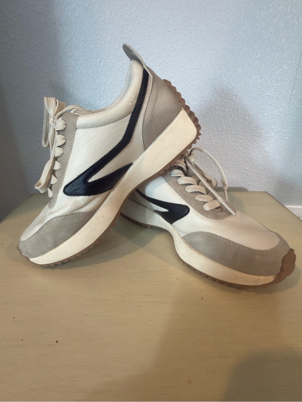 DV by Dolce Vita Cream and Taupe Retro Runner Sneakers with Black Accent